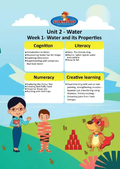 Preview of the first page of Pre-Nursery · Unit 2 / Water · Week 1 — Water and its Properties
