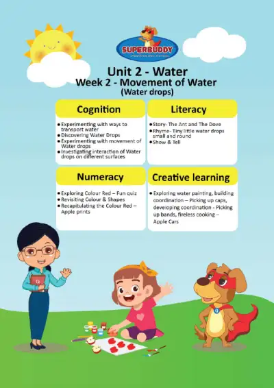 Preview of the first page of Pre-Nursery · Unit 2 / Water · Week 2 — Movement of Water (Water drops)
