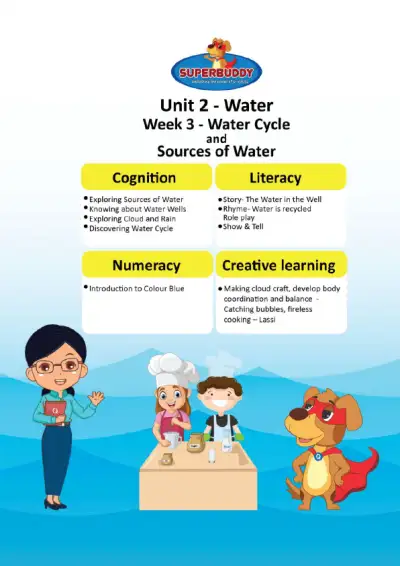 Preview of the first page of Pre-Nursery · Unit 2 / Water · Week 3 — Water Cycle and Sources of Water