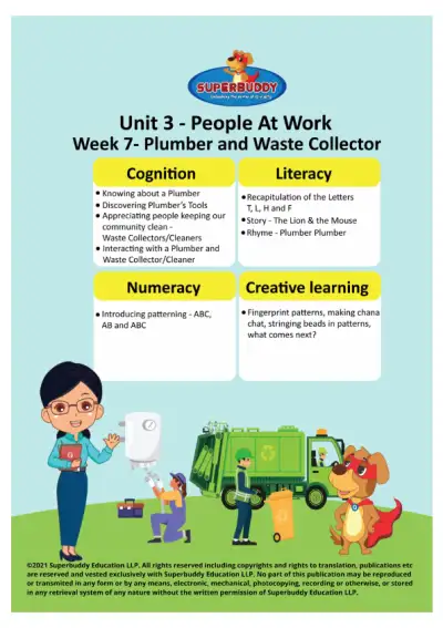Preview of the first page of Pre-Nursery · Unit 3 / People At Work · Week 7 — Plumber and Waste Collector