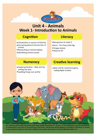 Preview of the first page of Pre-Nursery · Unit 4 / Animals · Week 1 — Introduction to Animals