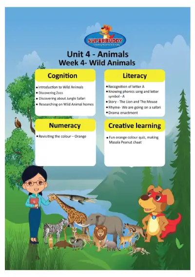 Preview of the first page of Pre-Nursery · Unit 4 / Animals · Week 4 — Combined week package (TP + Tasksheets)