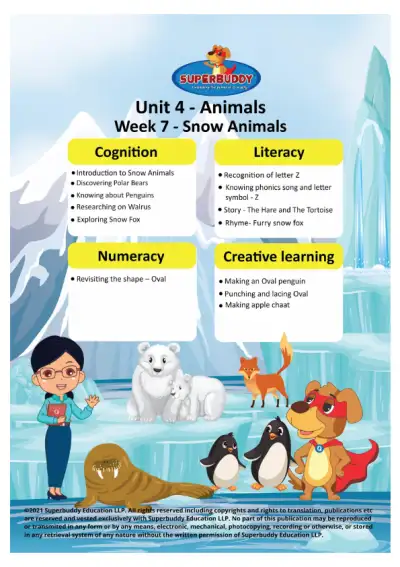 Preview of the first page of Pre-Nursery · Unit 4 / Animals · Week 7 — Combined week package (TP + Tasksheets)