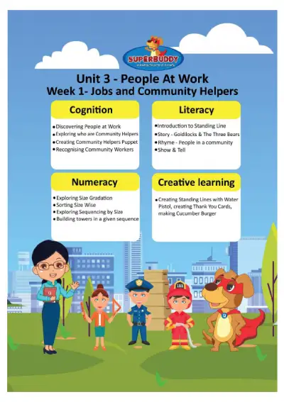 Preview of the first page of Pre-Nursery Unit 3 Week 1 — Jobs and Community Helpers