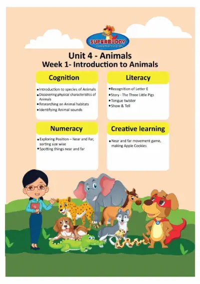 Preview of the first page of Pre-Nursery Unit 4 Week 1 — Introduction to Animals