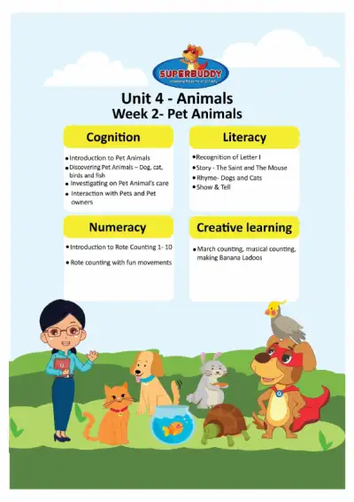 Preview of the first page of Pre-Nursery Unit 4 Week 2 — Pet Animals