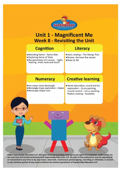 Preview of the first page of Pre-Nursery Unit 1 Week 8 — Revising the Unit Overview