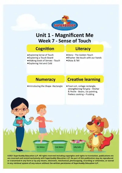 Preview of the first page of Pre-Nursery · Unit 1 / Magnificent Me · Week 7 — Sense of Touch (Weekly compilation)