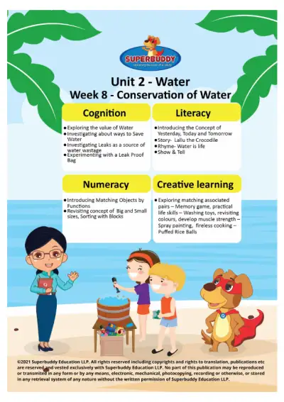 Preview of the first page of Pre-Nursery Unit 2 Week 8 — Conservation of Water Overview
