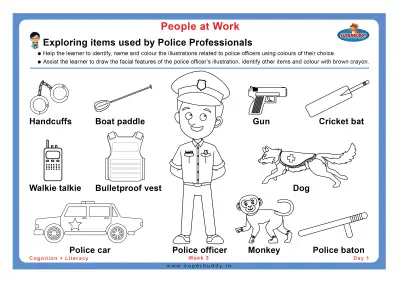 Preview of the first page of Pre-Nursery Unit 3 Week 3 Day 1 — Exploring Items Used by Police Professionals