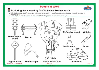 Preview of the first page of Pre-Nursery Unit 3 Week 3 Day 4 — Exploring Items Used by Traffic Police Professionals