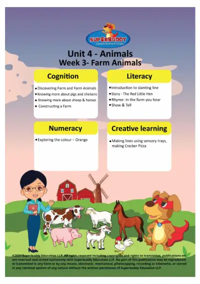 Preview of the first page of Pre-Nursery Unit 4 Week 3 — Farm Animals Directions Cover Page