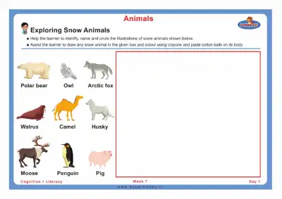 Preview of the first page of Pre-Nursery Unit 4 Week 7 — Exploring Snow Animals