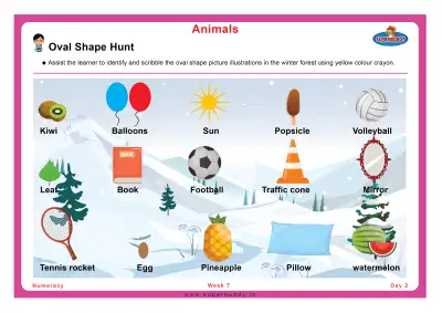 Preview of the first page of Pre-Nursery Unit 4 Week 7 — Oval Shape Hunt