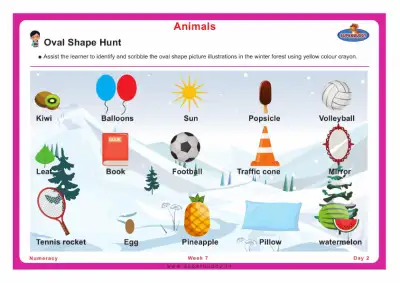 Preview of the first page of Pre-Nursery Unit 4 Week 7 — Oval Shape Hunt