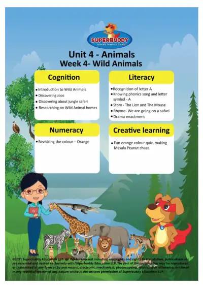 Preview of the first page of Pre-Nursery Unit 4 Week 4 — Wild Animals Overview